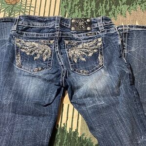 Miss Me Dark Blue Boot Cut Jeans with Silver Embellishments